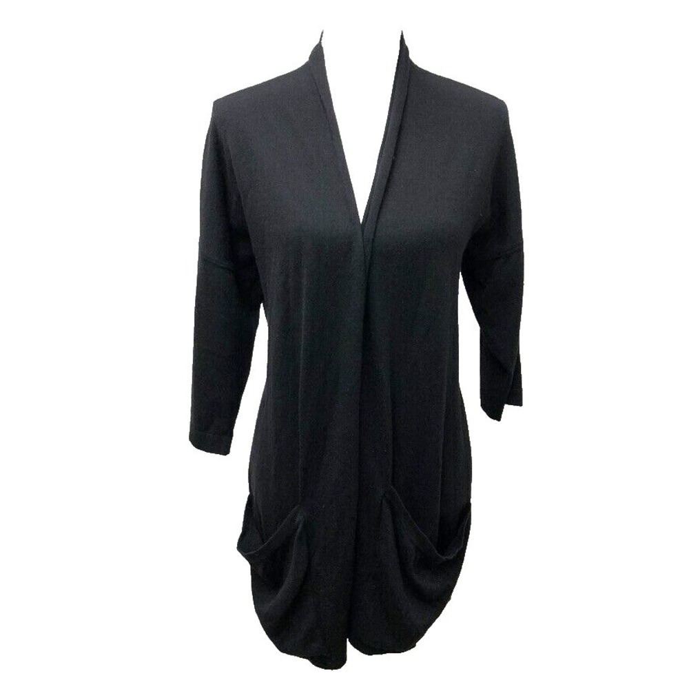 Forte Cashmere Cardigan Sweater Jumper Womens Large Black Classic Minimalist